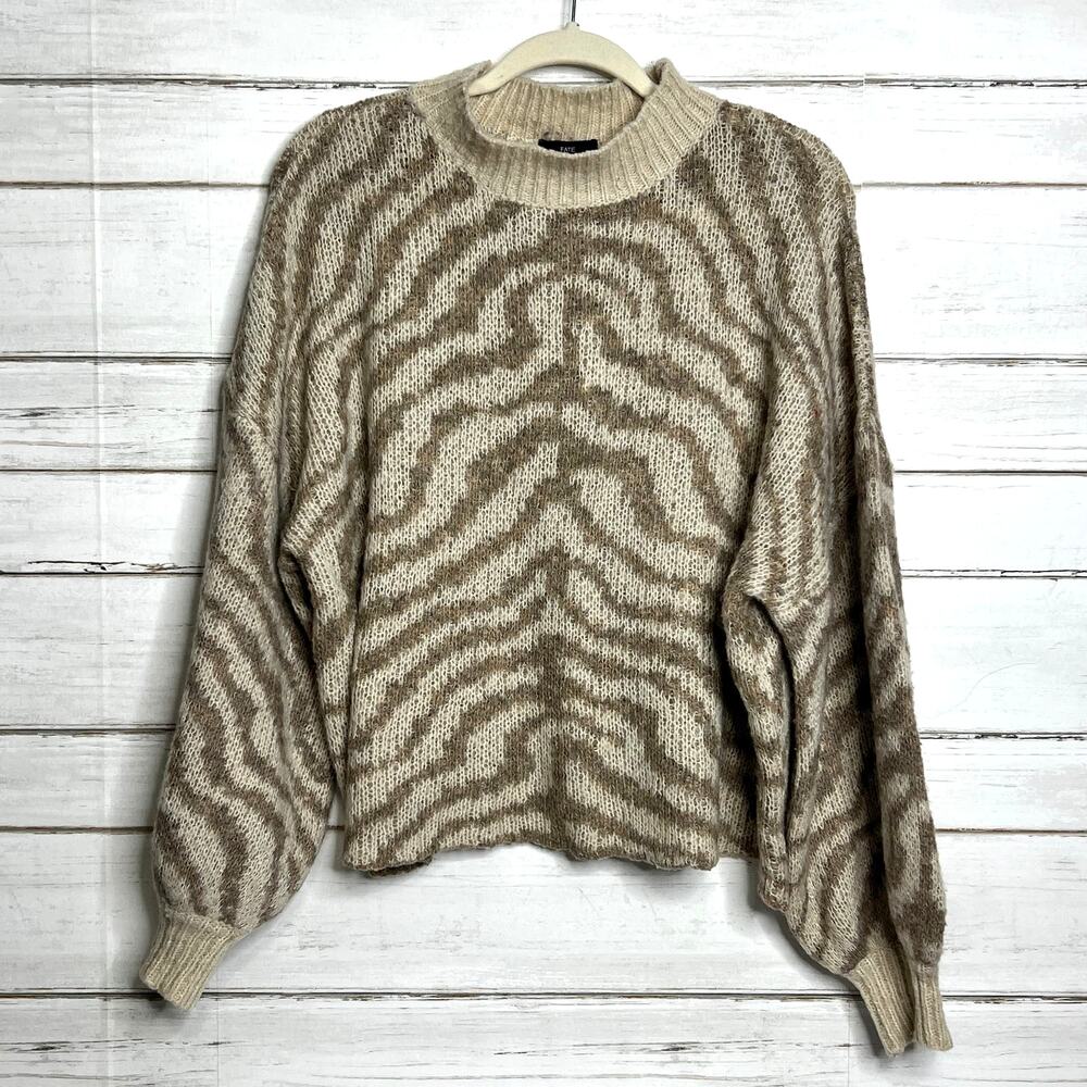 Fate Mock Neck Zebra Print Sweater Size Large